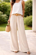 Pantalon Large Beige –Taille Élastique-ceinture