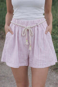 Short Blanc Rayé Rose - Taille Élastique Confortable