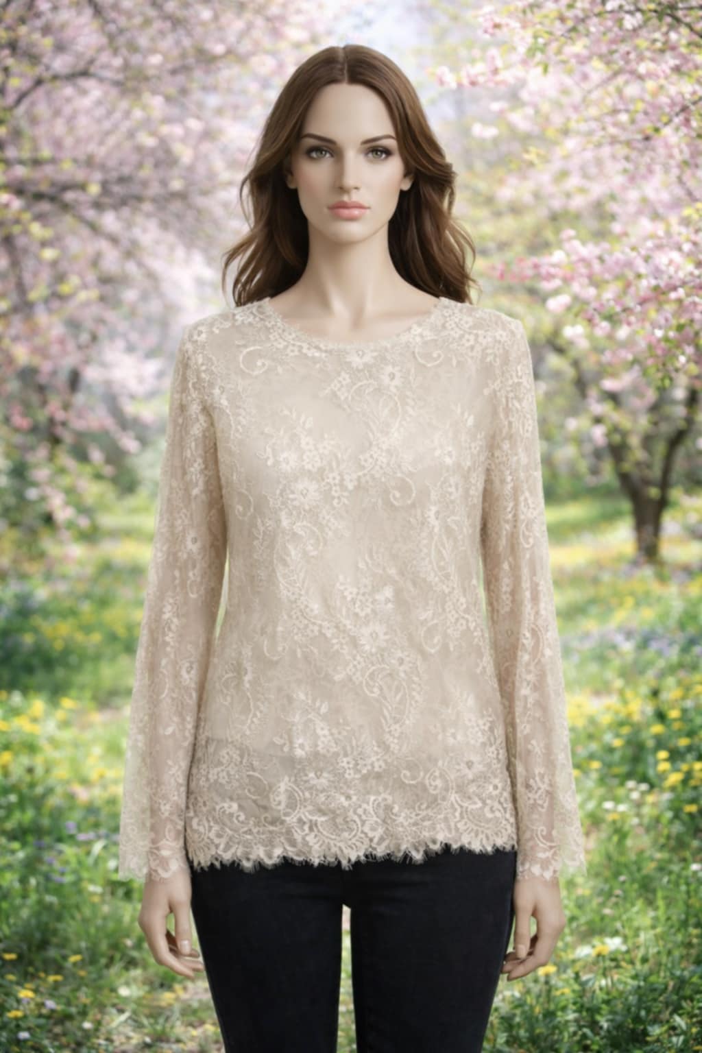 T-shirt manches longues en dentelle