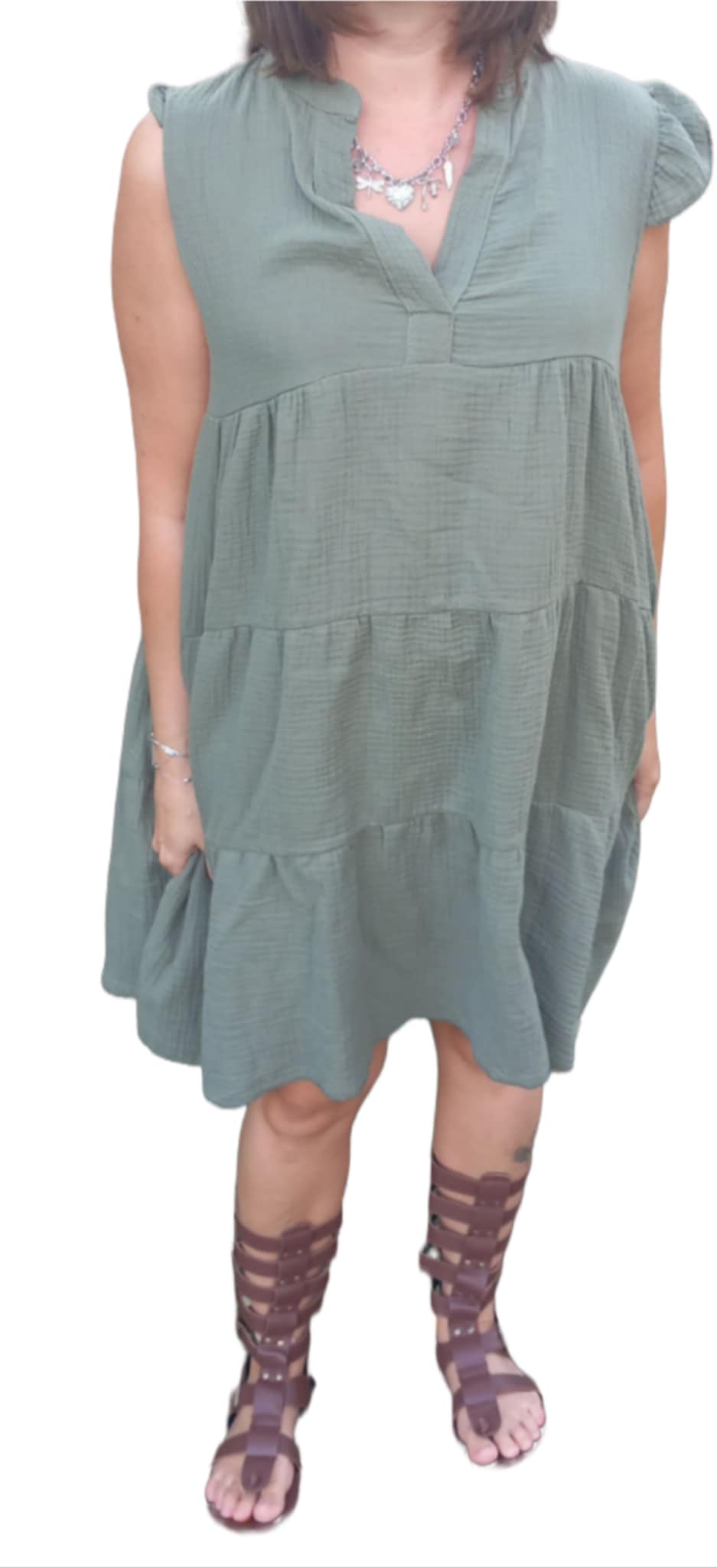 Robe Femme Manches Courtes Kaki Coton TU 34-40