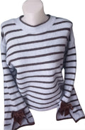 Pull Femme Fin Bleu Rayé Chocolat Manches Longues TU 36-42