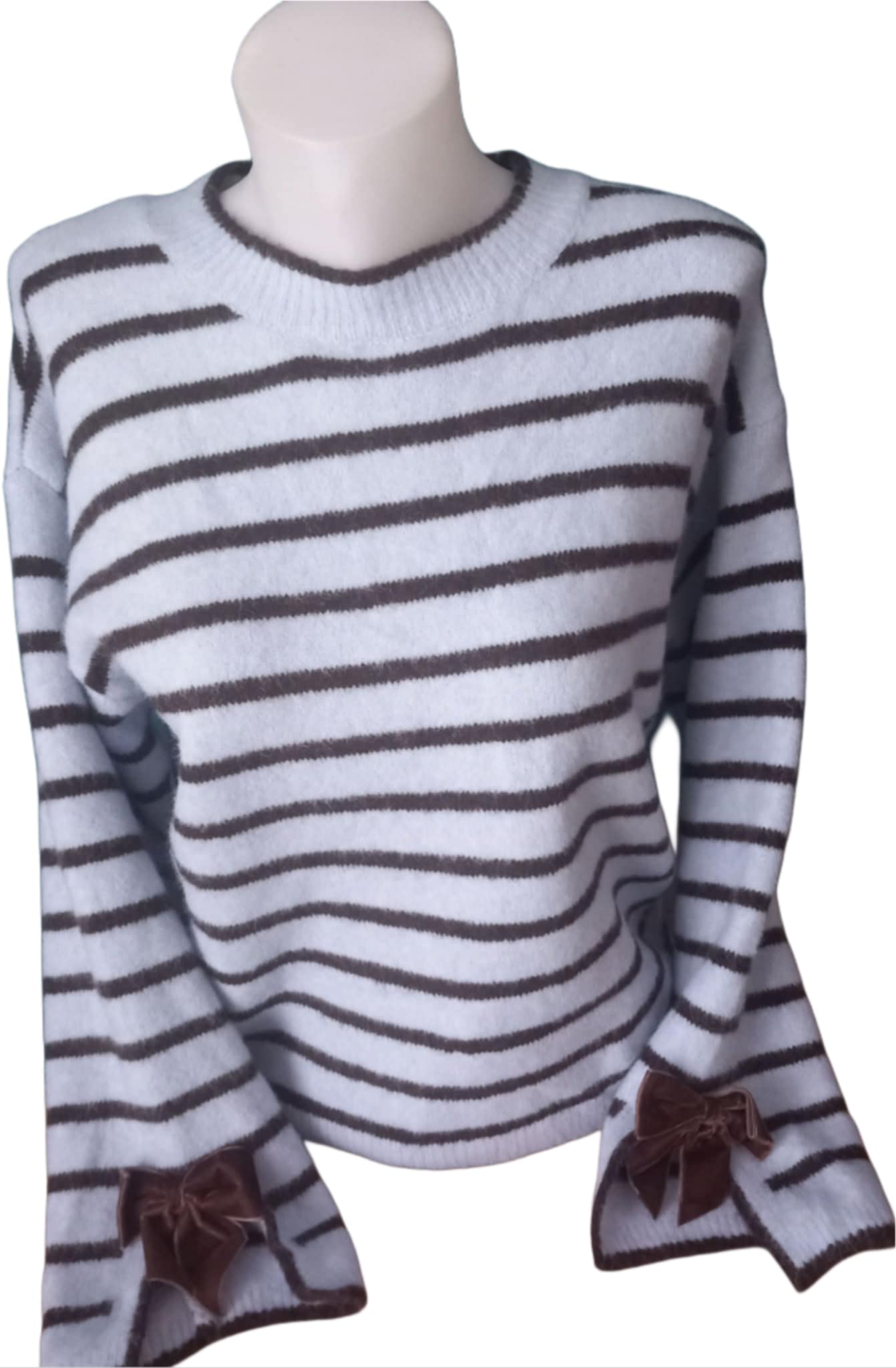 Pull Femme Fin Bleu Rayé Chocolat Manches Longues TU 36-42