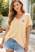 T-shirt Femme Manches Courtes Jaune Lin Viscose TU 36-42