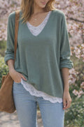 Pull fin manches longues avec top dentelle
