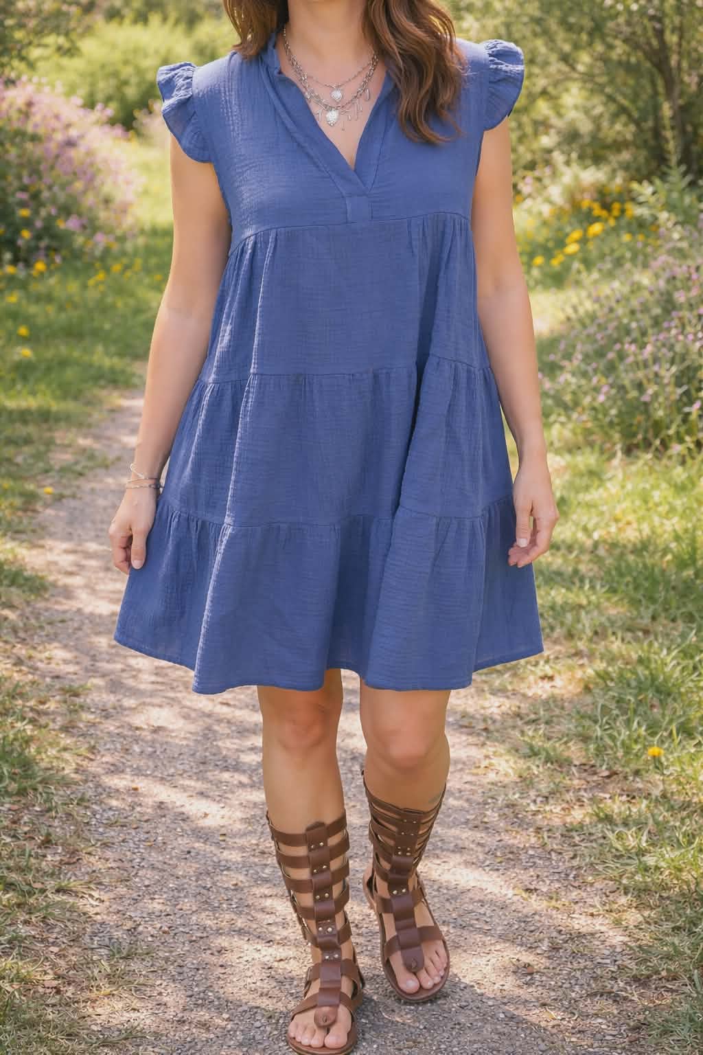 Robe Femme Manches Courtes Bleue Coton TU 34-40