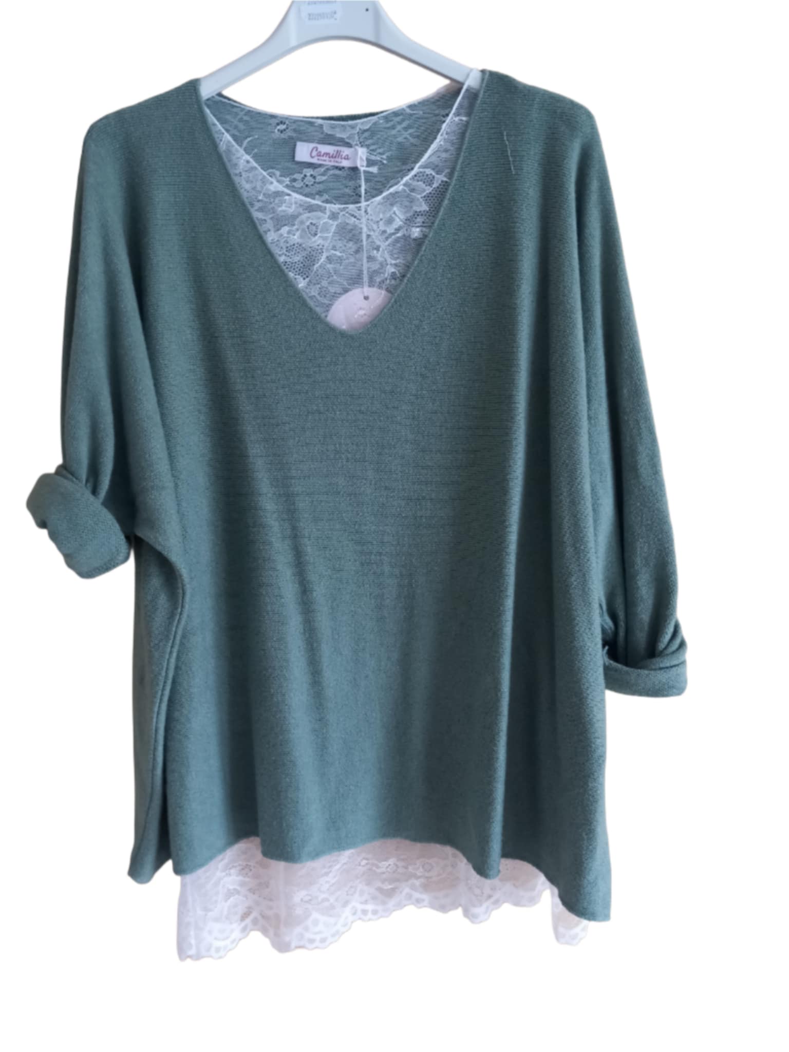 Pull fin manches longues avec top dentelle