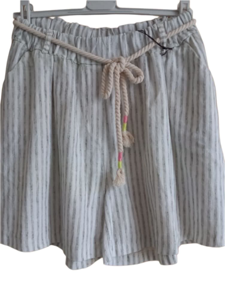 Short Femme Blanc Rayé Vert Coton Taille Élastique TU 36-42