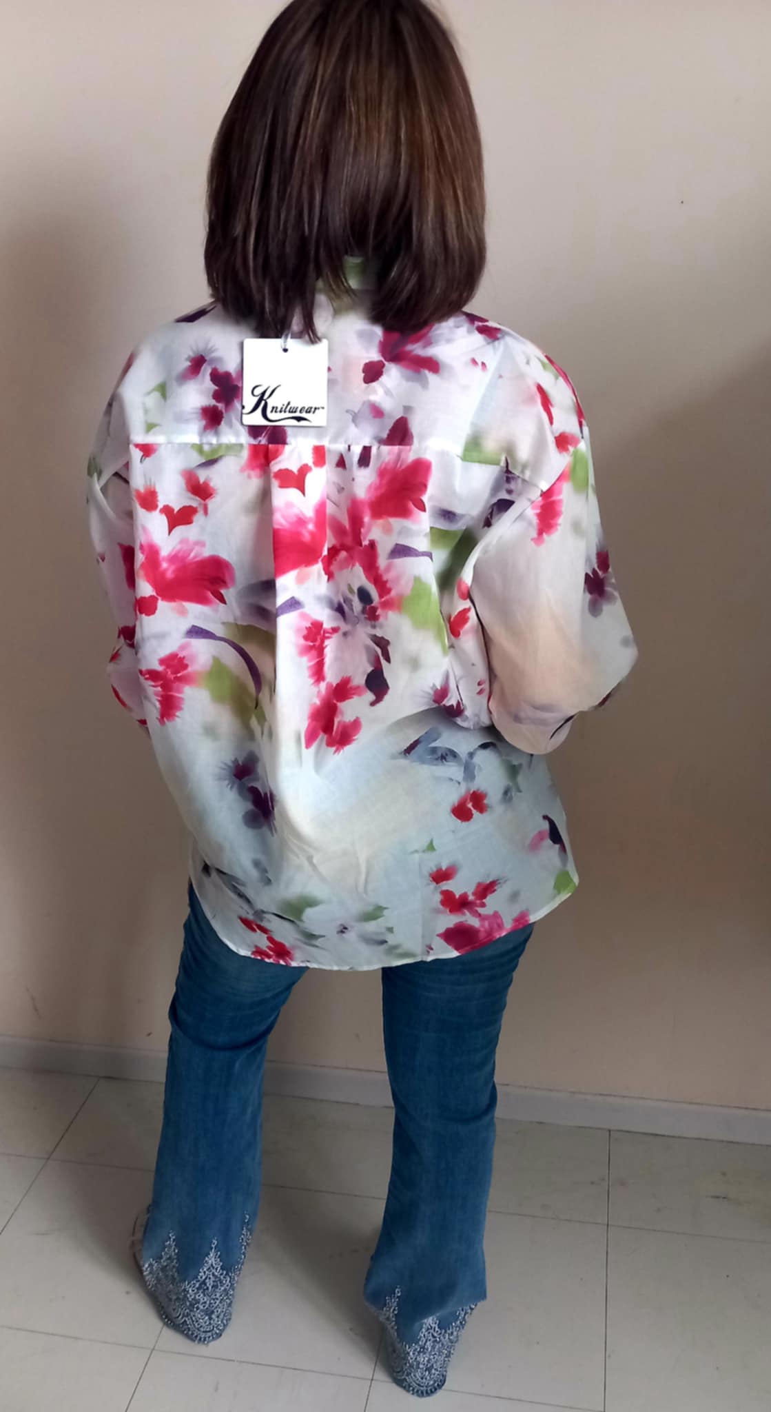 Chemise Manches Longues Polyester - Boutons Fleurs