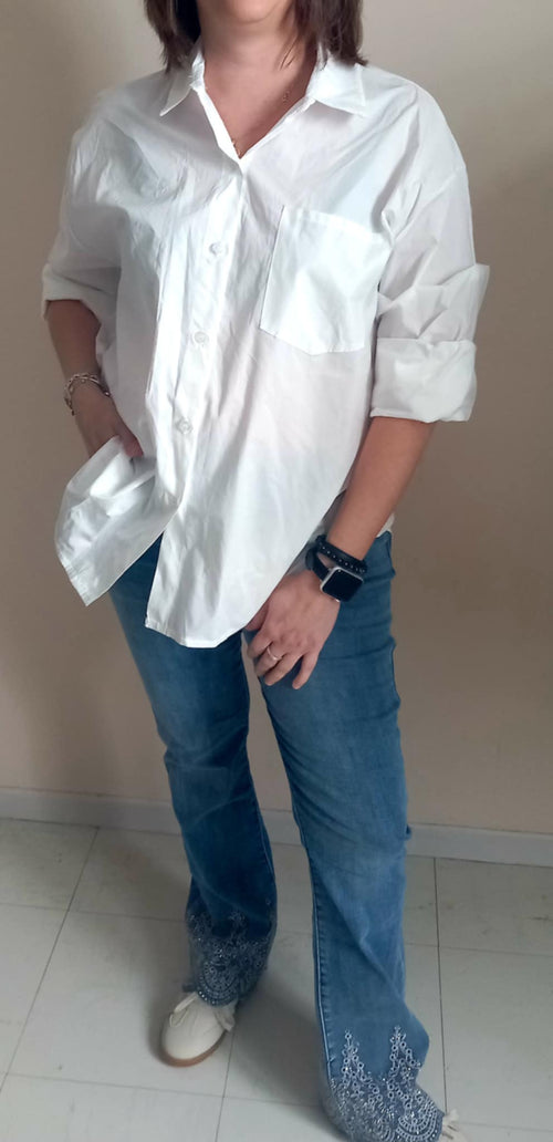 Chemise Manches Longues en Coton - Inscription Bleu