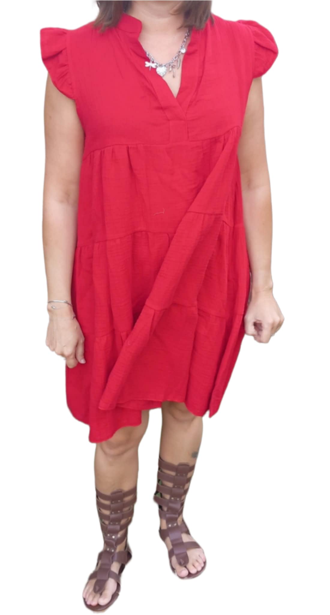 Robe Femme Manches Courtes Rouge Coton TU 34-40