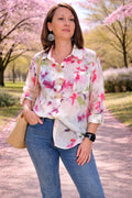 Chemise Manches Longues Polyester - Boutons Fleurs