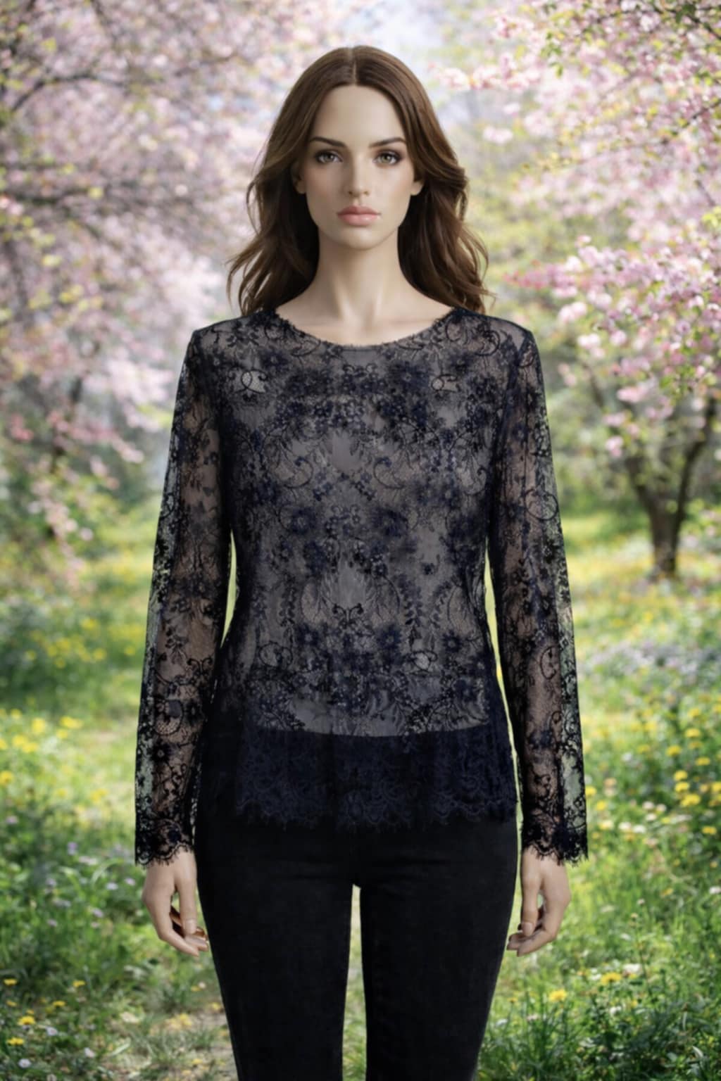 T- shirt manches longues en dentelle