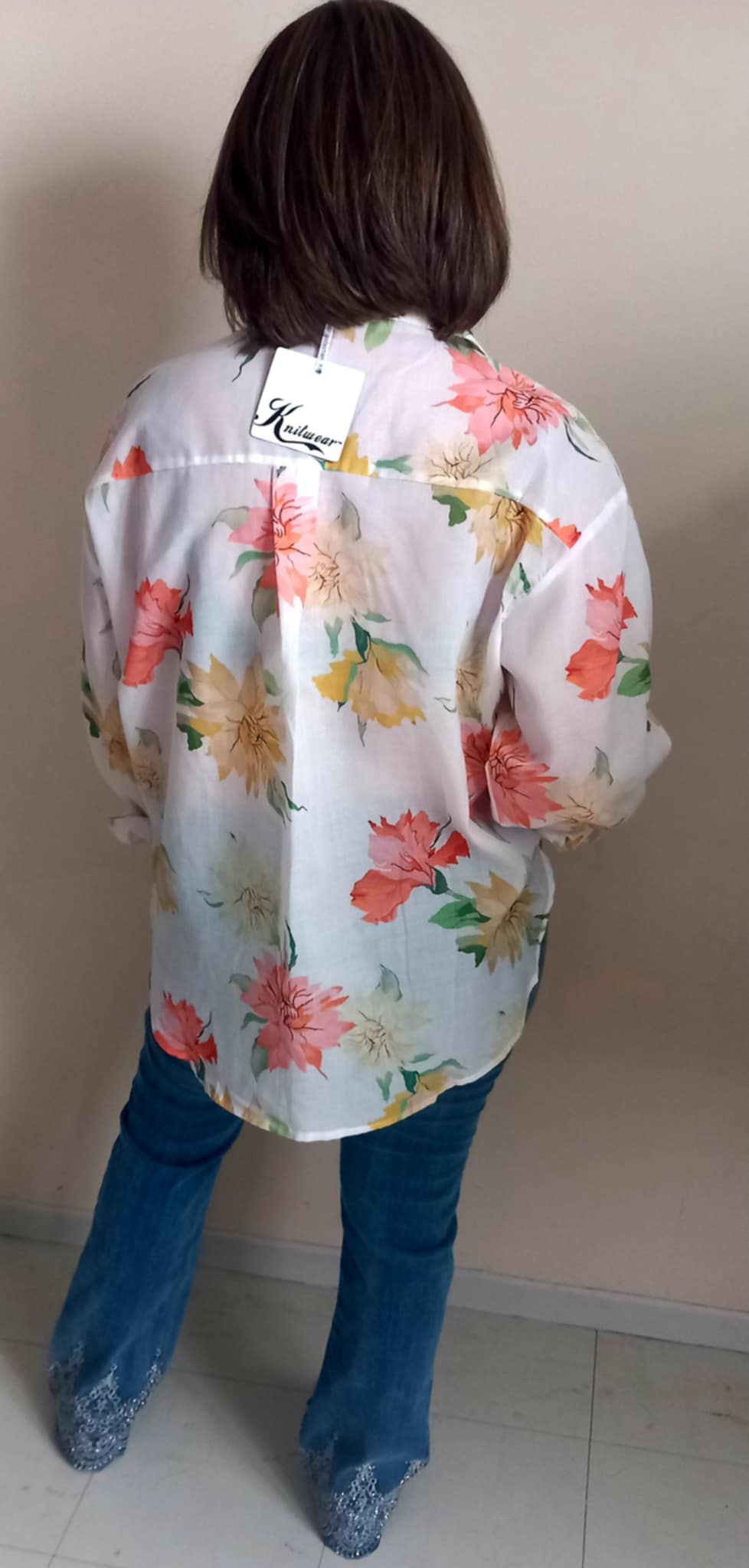 Chemise Manches Longues Polyester - Boutons Fleurs Décoratifs