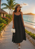 Robe Longue Noire – Coton Doux & Fines Bretelles